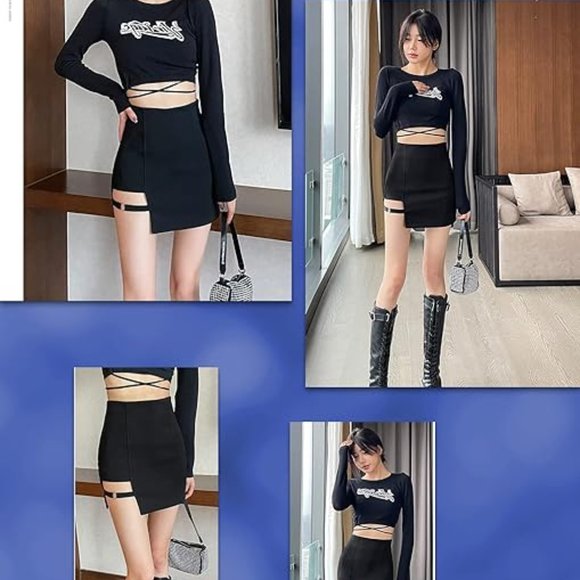 Asymmetric Mini Skirt High Rise Black Skirt Trending Korean Style - Picture 10 of 14